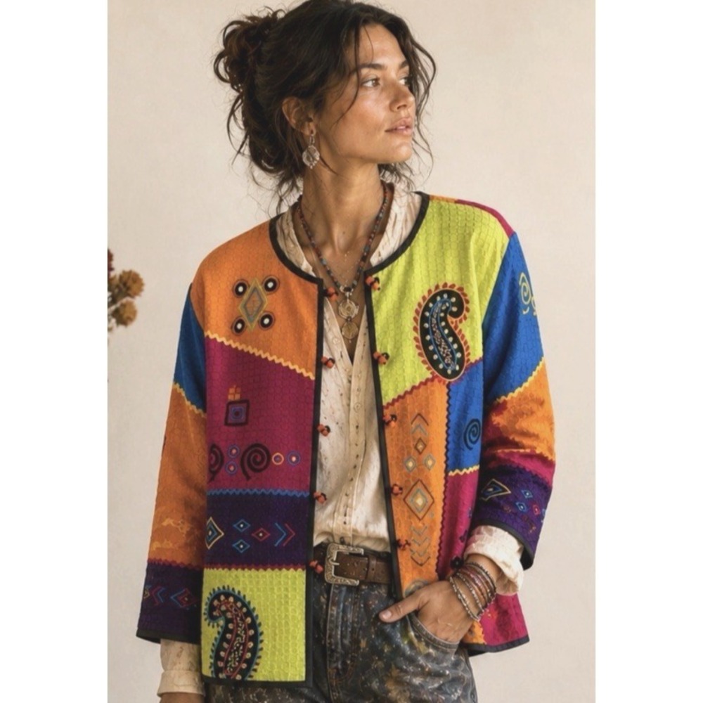 Vintage Allure Womens Art to Wear Embroidered Jacket Size 2X Colorful Maximalist
